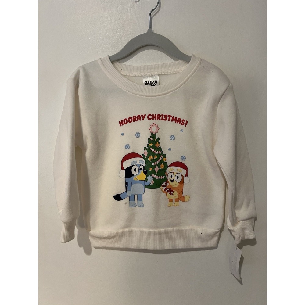 New Bluey Hooray Christmas Sweatshirt Toddler 3T White Crewneck Holiday